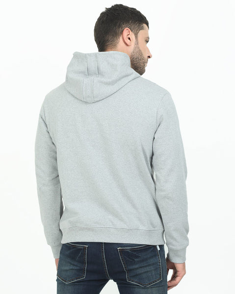 Men Melange Grey Solid Relaxed Fit Hoodies Sweatshirt By