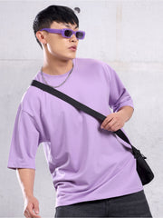 Lazychunks Lavender Oversize Solid Tshirt For Men.