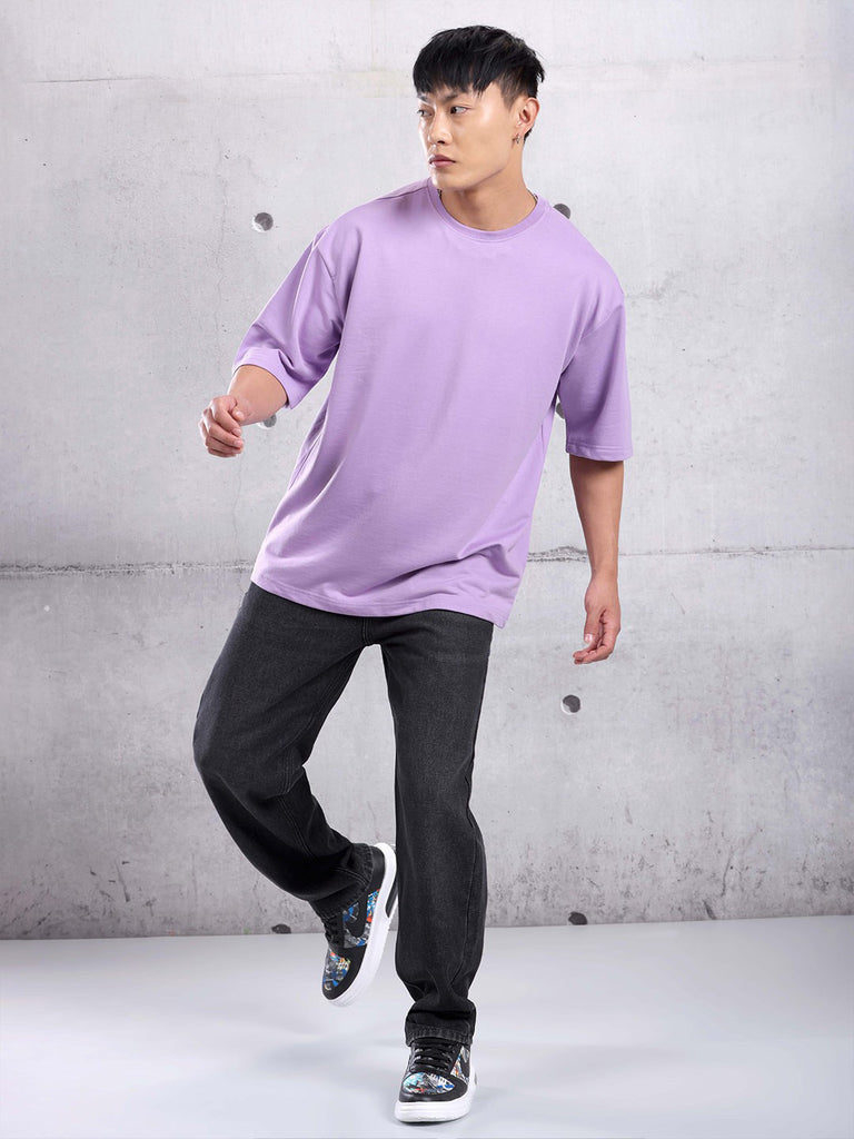 Lazychunks Lavender Oversize Solid Tshirt For Men.