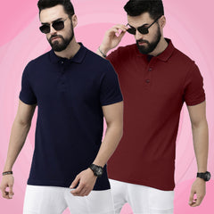 Newly Premium Polo Combo ( Pack Of 2 ) Tshirt By LazyChunks | Navy Blue Maroon