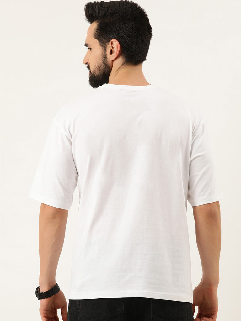 Lazychunks White Oversize Solid Tshirt For Men.