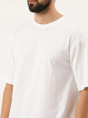 Lazychunks White Oversize Solid Tshirt For Men.