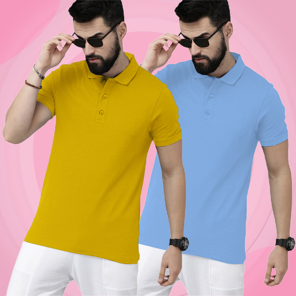 Newly Premium Polo Combo ( Pack Of 2 ) Tshirt By LazyChunks | Yellow Mist Blue