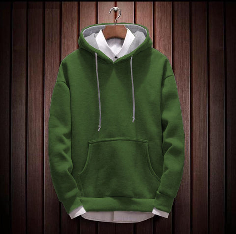Cotton Blend Round Mens Plain Olive Green Solid Sweatshirt, Size