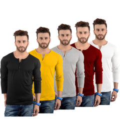 Cotton Full Sleeve Henley Neck Combo T-Shirt, (Pack of 5) T Shirt For Man by LAZYCHUNKS.