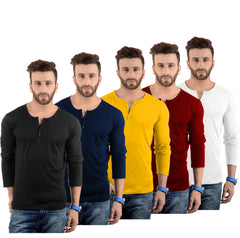 Cotton Full Sleeve Henley Neck Combo T-Shirt, (Pack of 5) T Shirt For Man by LAZYCHUNKS.