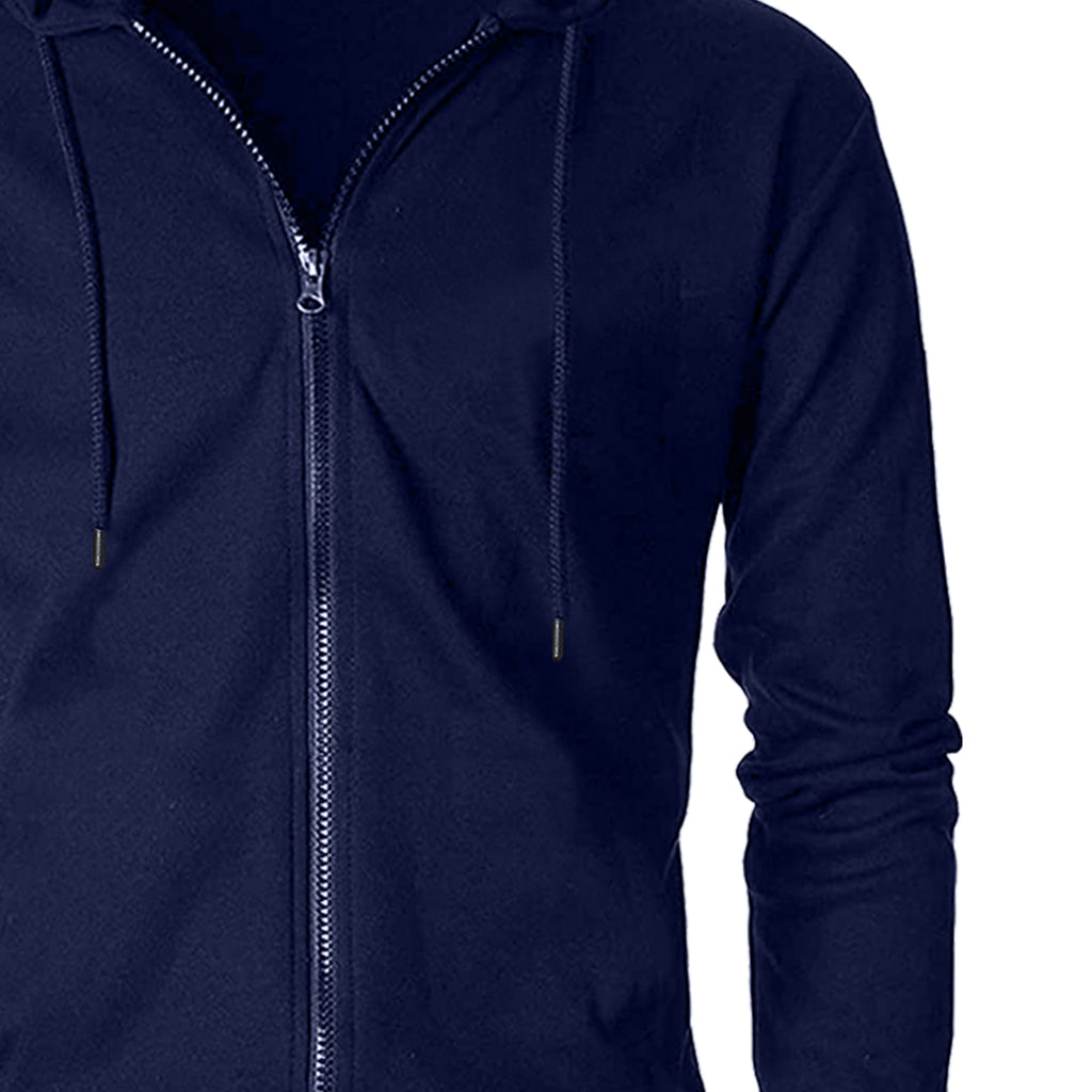 Solid Navy Blue Zipper Jacket Hoodies Sweatshirt For Men By