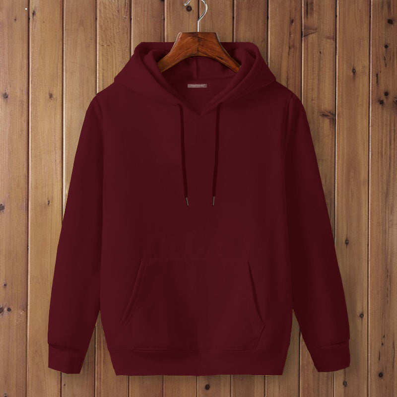 Full Sleeve Maroon Cotton Kangaroo Hoodie for Men by LAZYCHUNKS Lazychunks