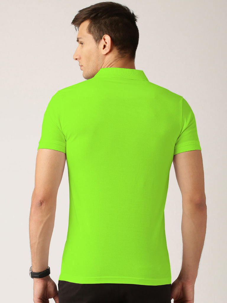 Neon Green Polo Neck Tshirt For Men By LazyChunks–